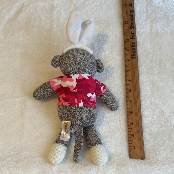 Dan Dee 12" Sock Monkey Easter Bunny Rabbit Plush Stuffed Pink Camo Collectible - Picture 3 of 3